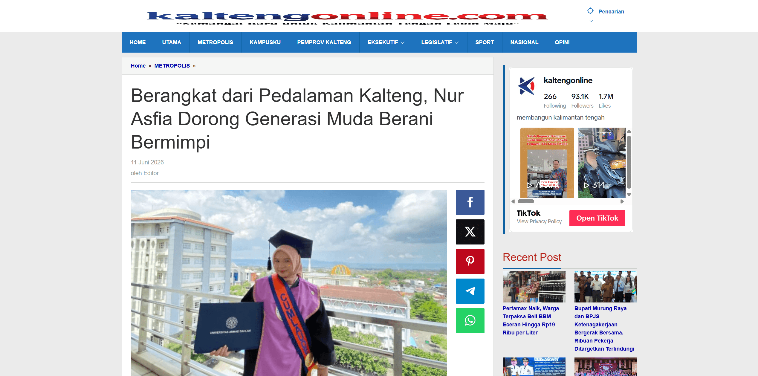 Berangkat dari Pedalaman Kalteng, Nur Asfia Dorong Generasi Muda Berani Bermimpi